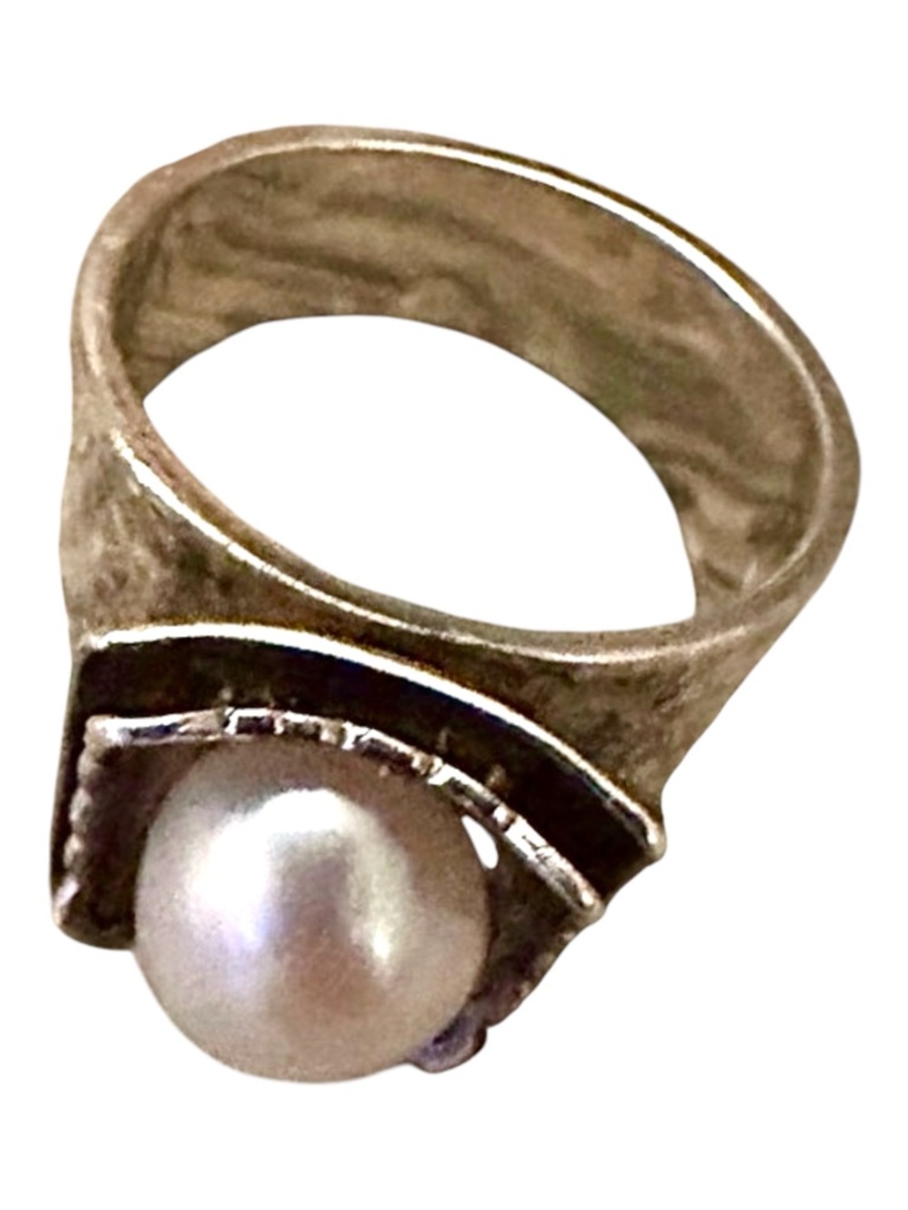 SILPADA Sterling Silver Pearl Ring R0898 | Hammered Wide Band Size 7 Gift Box - Picture 11 of 11
